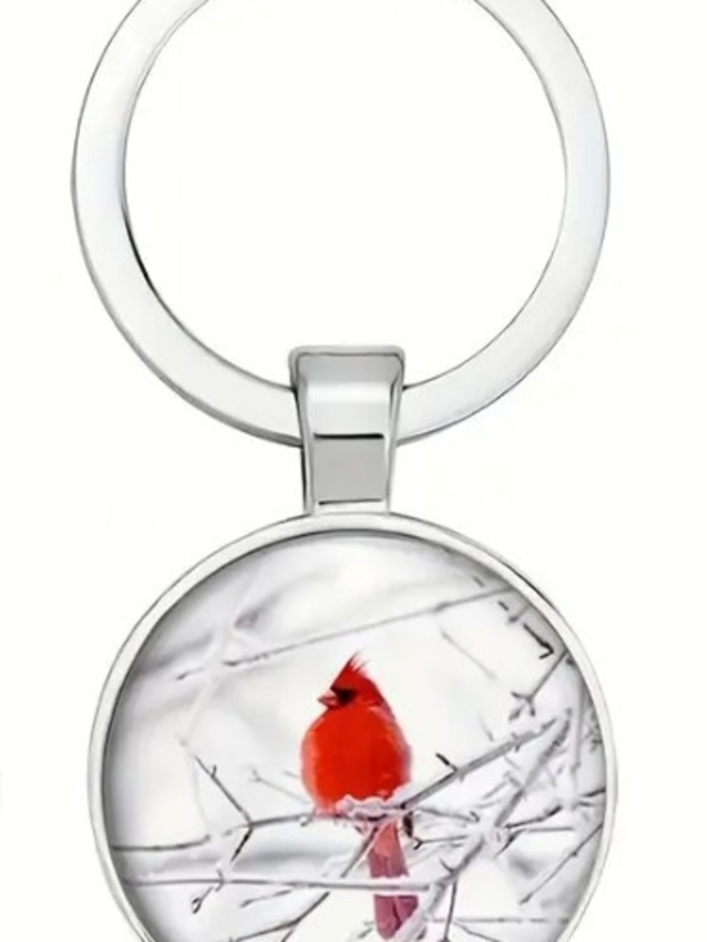 Silver Cardinal Bird Keychain - Red Bird Design
